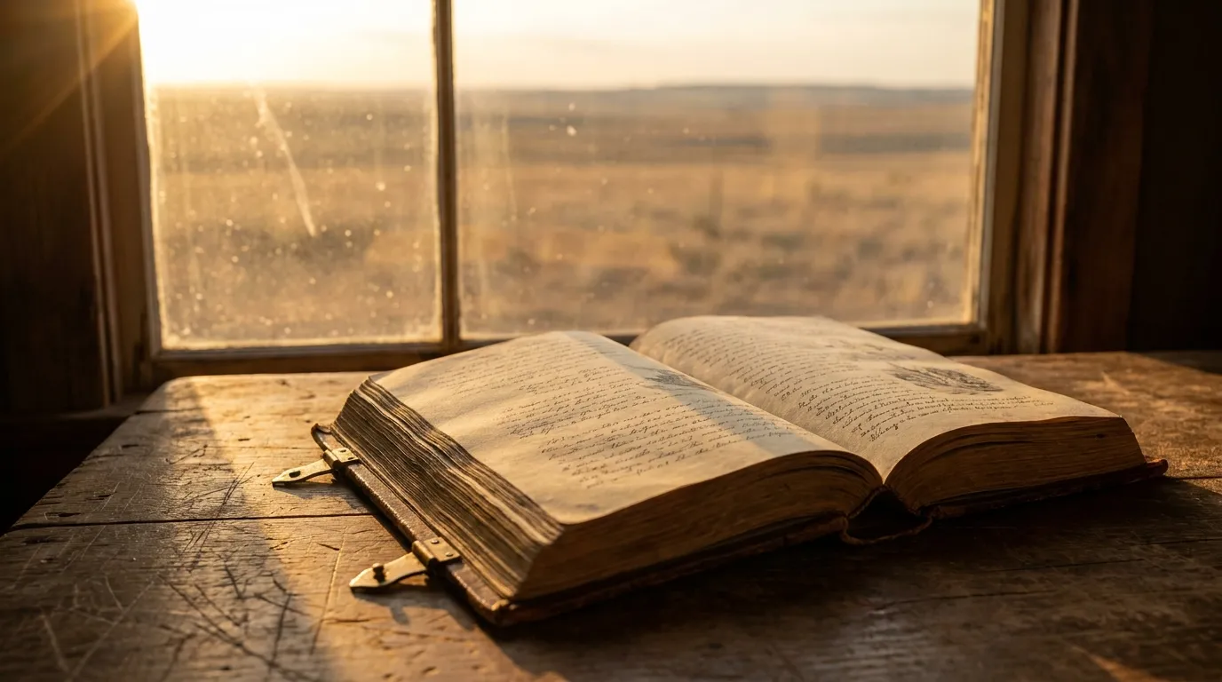 A leather-bound novel resting on a rough-hewn wooden table A leather-bound novel resting on a rough-hewn wooden table